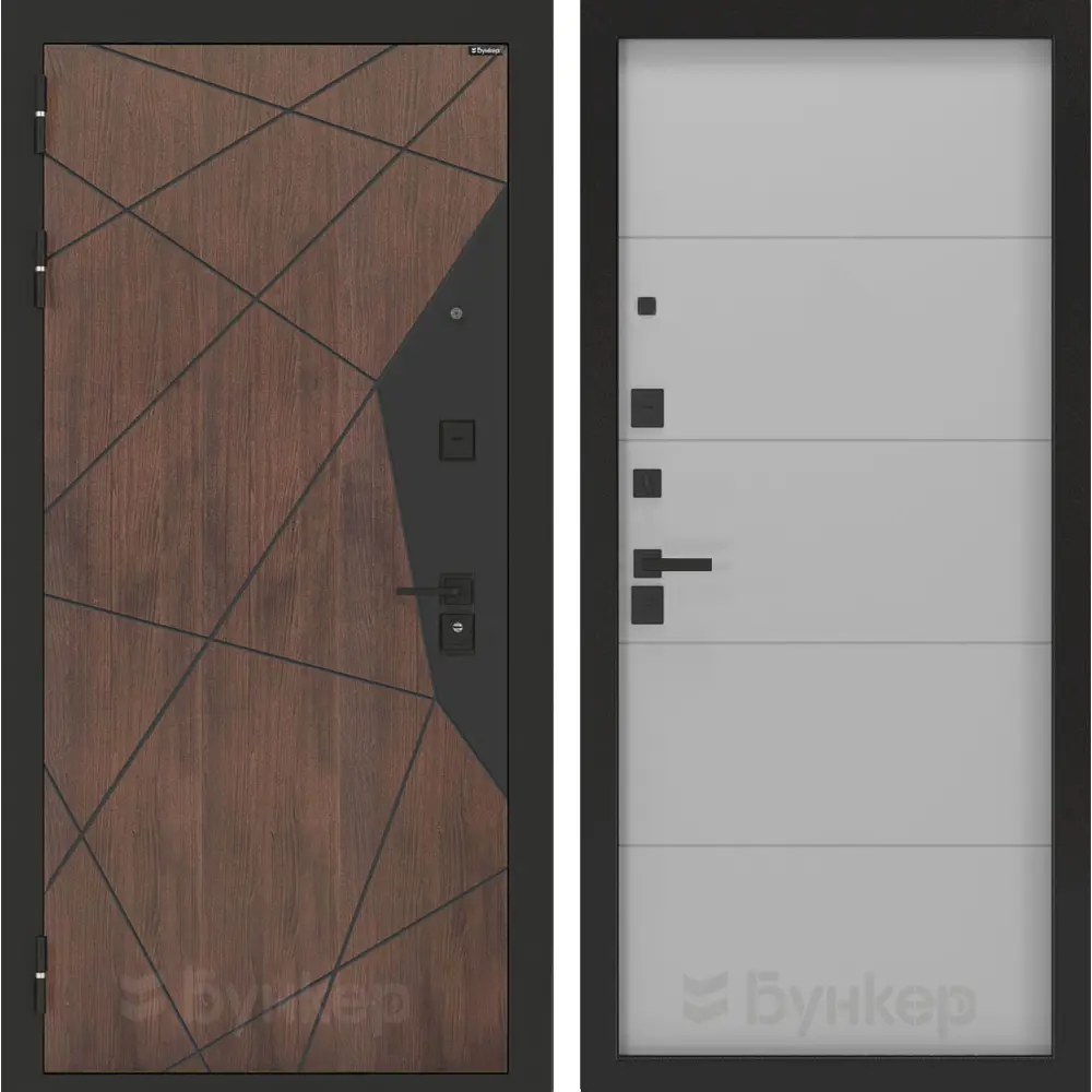 Фото Входная дверь Bunker Бункер BN-14 левый 205x96см цвет орех американский/лайт грей софт с панелью ФЛ-649 Фото Входная дверь Bunker Бункер BN-14 левый 205x96см цвет орех американский/лайт грей софт с панелью ФЛ-649