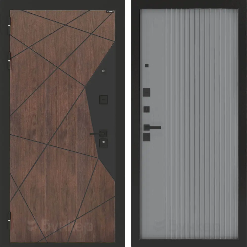 Фото Входная дверь Bunker Бункер BN-14 левый 205x96см цвет орех американский/серый софт рельеф с панелью Амстрод