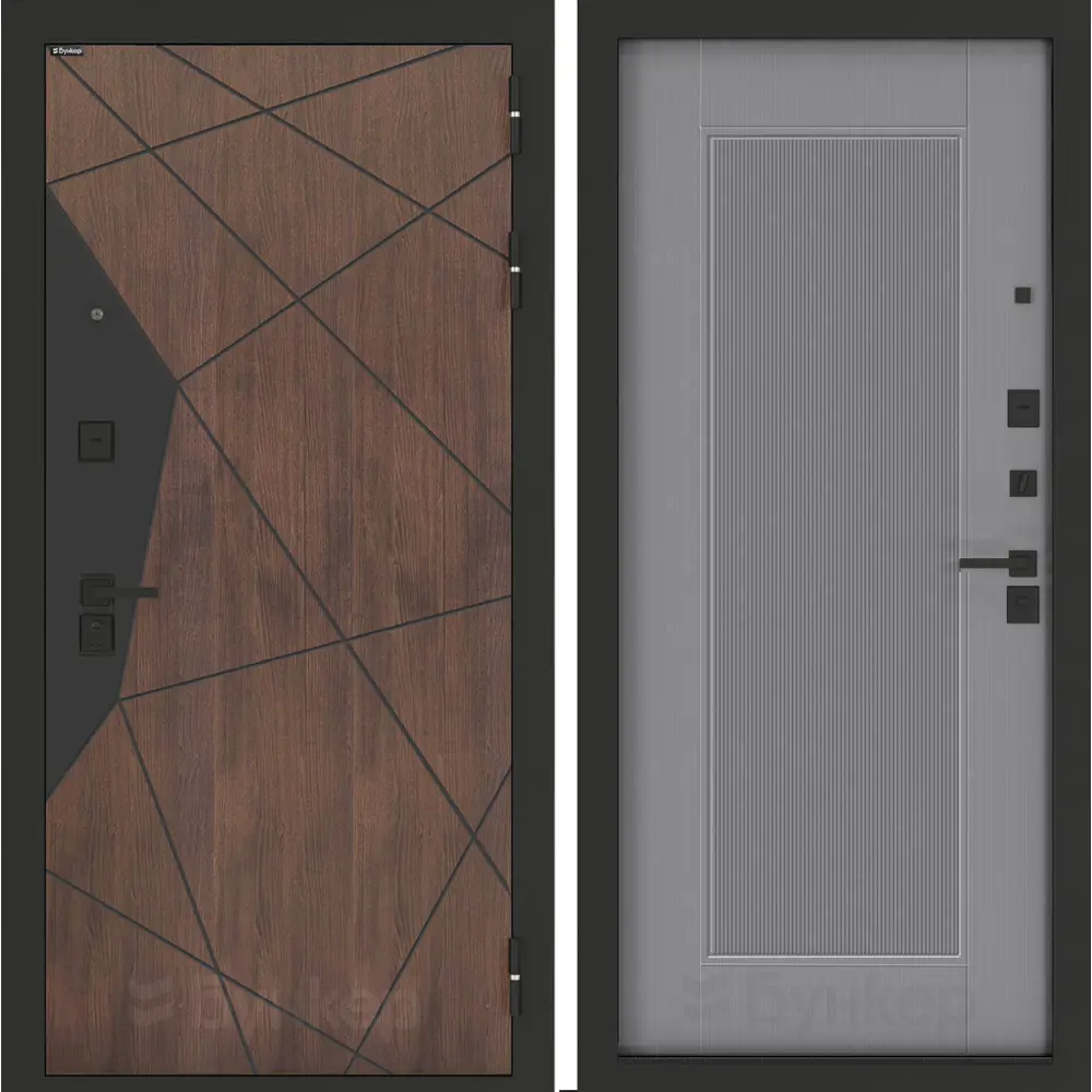 Фото Входная дверь Bunker Бункер BN-14 правый 205x96см цвет орех американский/серый софт рельеф с панелью Амстрод