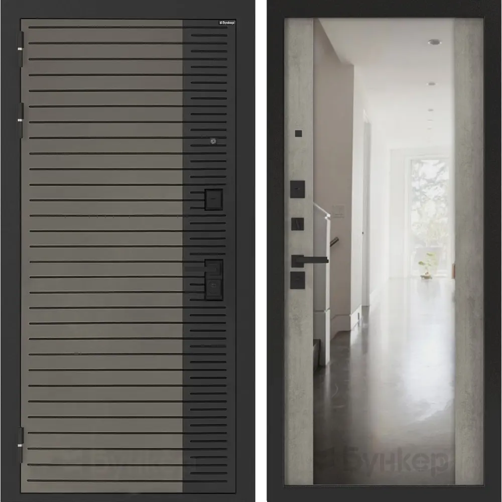 Фото Входная дверь Bunker Бункер BN-15 левый 205x96см цвет веллюто кофе/бетон светлый с зеркалом ФЛЗ-1 Фото Входная дверь Bunker Бункер BN-15 левый 205x96см цвет веллюто кофе/бетон светлый с зеркалом ФЛЗ-1