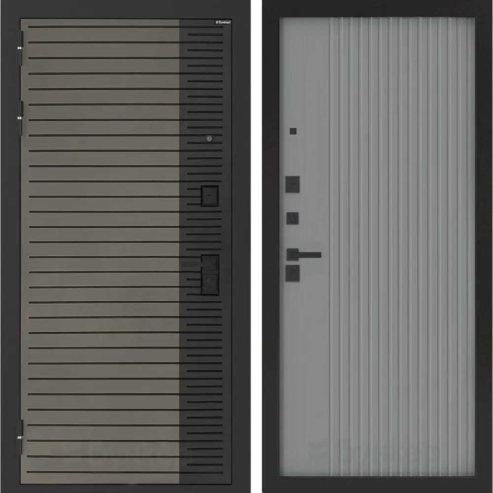 Фото Входная дверь Bunker Бункер BN-15 левый 205x96см цвет веллюто кофе/серый софт рельеф с панелью Хомс Фото Входная дверь Bunker Бункер BN-15 левый 205x96см цвет веллюто кофе/серый софт рельеф с панелью Хомс