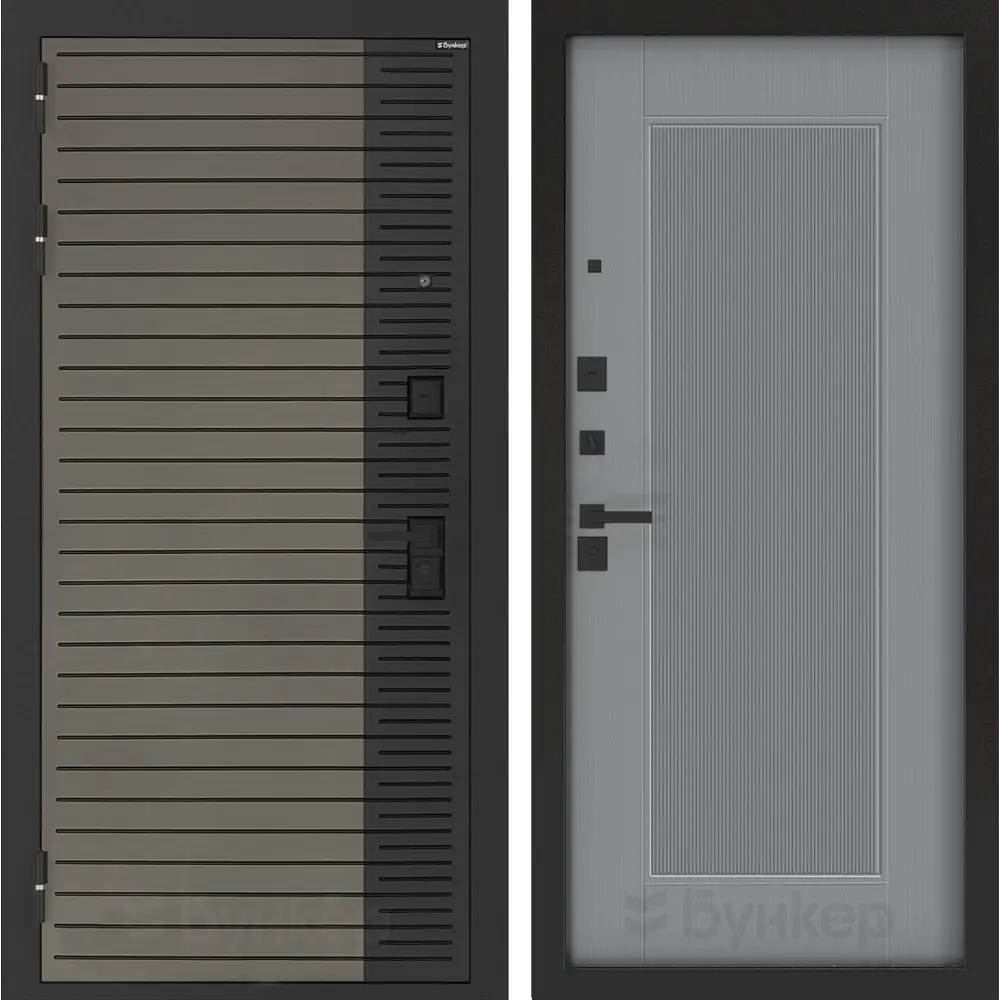 Фото Входная дверь Bunker Бункер BN-15 левый 205x96см цвет веллюто кофе/серый софт рельеф с панелью Амстрод