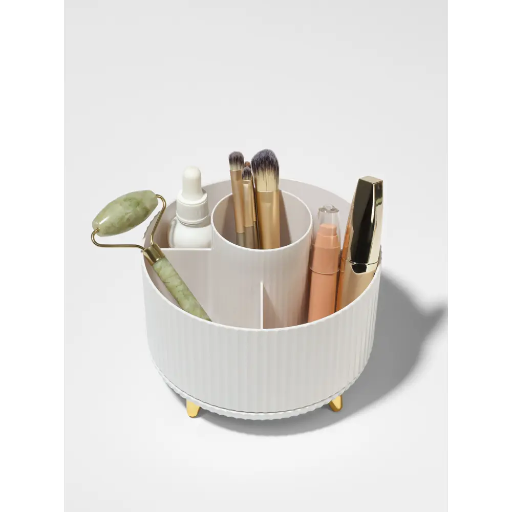 Фото Органайзер для косметики Qf 9863218 14.5x12x14.5 см пластик/ПВХ цвет белый/золотой Фото Органайзер для косметики Qf 9863218 14.5x12x14.5 см пластик/ПВХ цвет белый/золотой