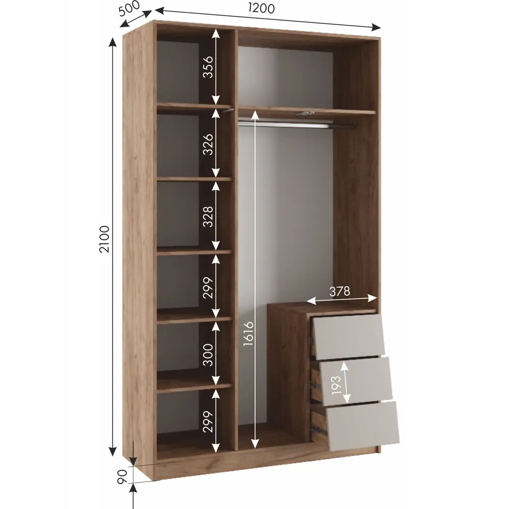 Фото 3 Шкаф распашной Сима-ленд Ева с 3 дверями 120x50x210 см ЛДСП цвет крафт табачный/кашемир Фото 3 Шкаф распашной Сима-ленд Ева с 3 дверями 120x50x210 см ЛДСП цвет крафт табачный/кашемир