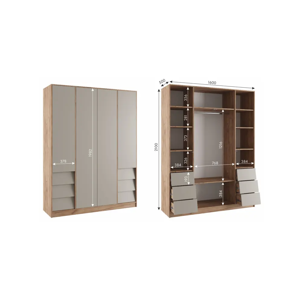 Фото 3 Шкаф распашной Сима-ленд Ева с 4 дверями 160x50x210 см ЛДСП цвет крафт табачный/кашемир Фото 3 Шкаф распашной Сима-ленд Ева с 4 дверями 160x50x210 см ЛДСП цвет крафт табачный/кашемир