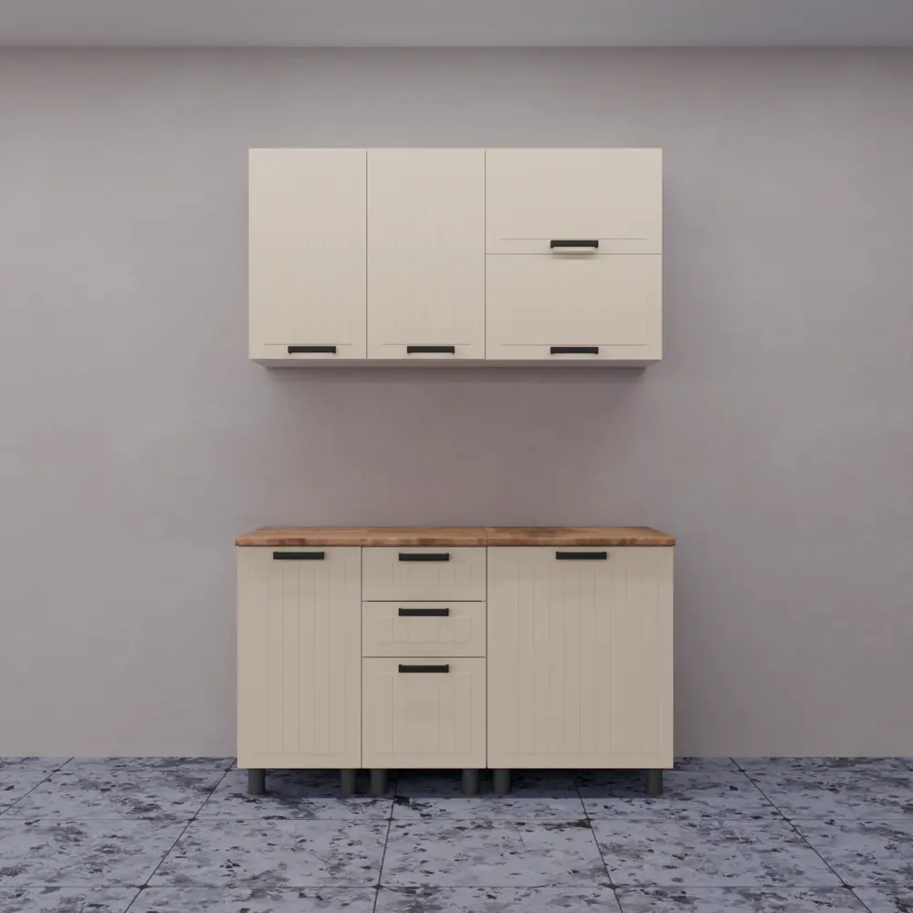 Фото Кухня Орхидея Аленушка Н00231190а 140x216x60 см ЛДСП цвет кремовый