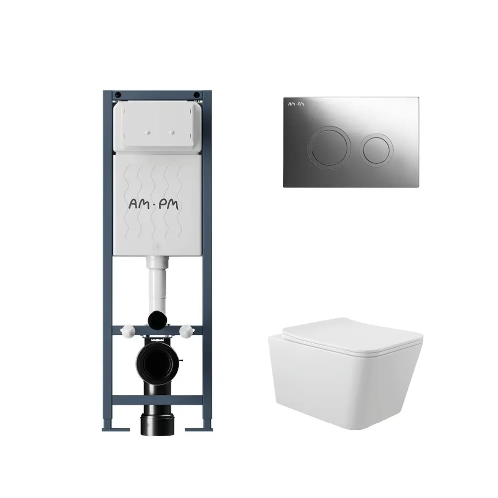 Фото 4 Инсталляция AM.PM I012711.0151 ErgoFit с клавишей слива ErgoFit L пластик гл/хром унитаз Long 52.5x34.5 Vortex Soft-Close глянцевый белый квадрат Фото 4 Инсталляция AM.PM I012711.0151 ErgoFit с клавишей слива ErgoFit L пластик гл/хром унитаз Long 52.5x34.5 Vortex Soft-Close глянцевый белый квадрат