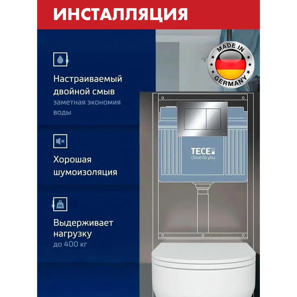 Фото 3 Комплект инсталляция с унитазом Tece 9400412OV0210 цвет белый Фото 3 Комплект инсталляция с унитазом Tece 9400412OV0210 цвет белый