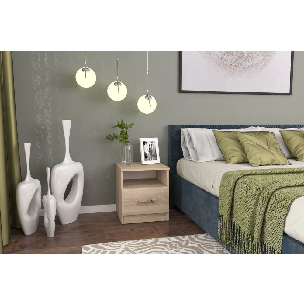 Фото 3 Тумба прикроватная Furnistyle ЛТМ-01 40x45x40 см 1 ящик ЛДСП цвет дуб сонома