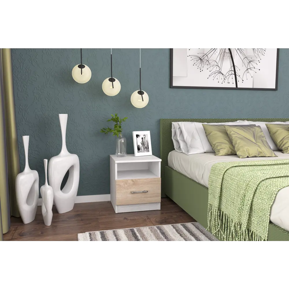 Фото 3 Тумба прикроватная Furnistyle ЛТМ-01 40x45x40 см 1 ящик ЛДСП цвет светлое дерево/дуб сонома