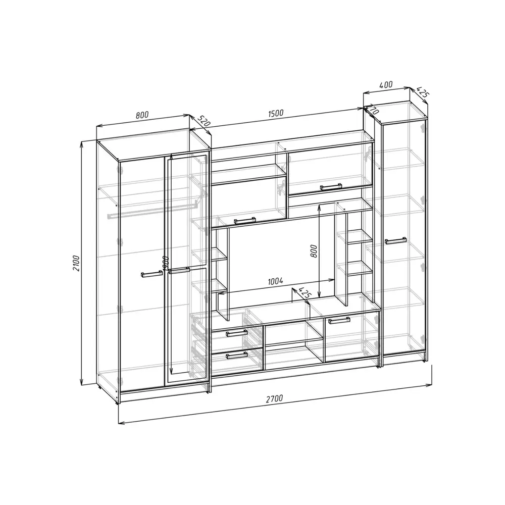 Фото 2 Модульная стенка Сима-ленд Марта 270x210x50 см ЛДСП цвет серый графит