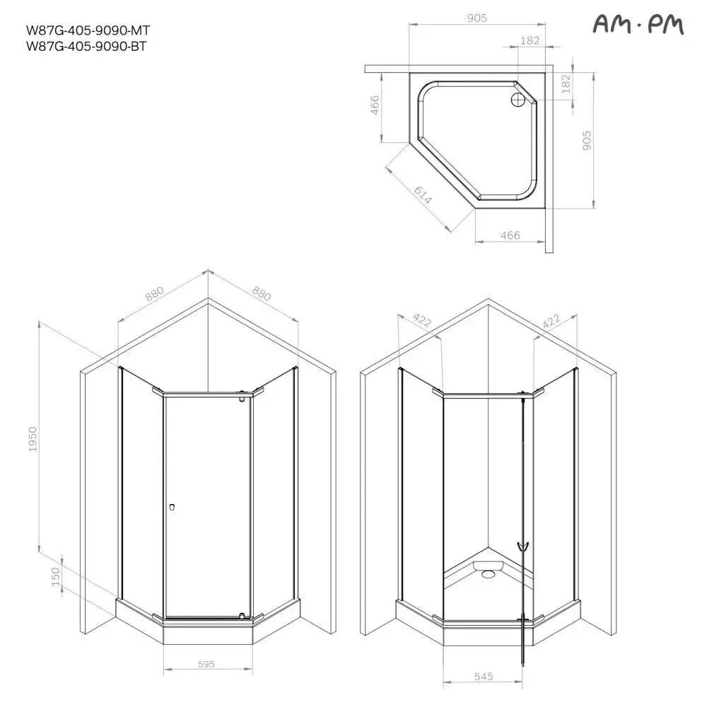 Фото 14 Душевой уголок Am.pm Sunny W87G-405-9090-BT пятиугольный 88x88см черный профиль эффект стекла без покрытия Фото 14 Душевой уголок Am.pm Sunny W87G-405-9090-BT пятиугольный 88x88см черный профиль эффект стекла без покрытия