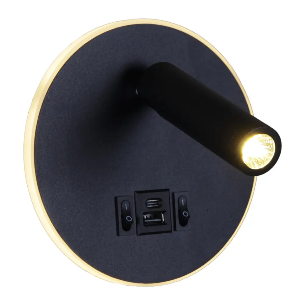 Фото 3 Настенный светильник светодиодный Reluce 86203-9.2-001KT LED12W+USB BK цвет черный Фото 3 Настенный светильник светодиодный Reluce 86203-9.2-001KT LED12W+USB BK цвет черный