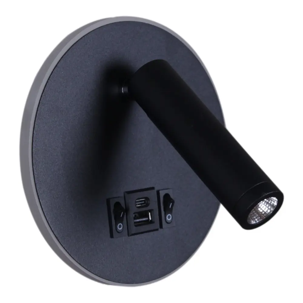 Фото Настенный светильник светодиодный Reluce 86203-9.2-001KT LED12W+USB BK цвет черный Фото Настенный светильник светодиодный Reluce 86203-9.2-001KT LED12W+USB BK цвет черный