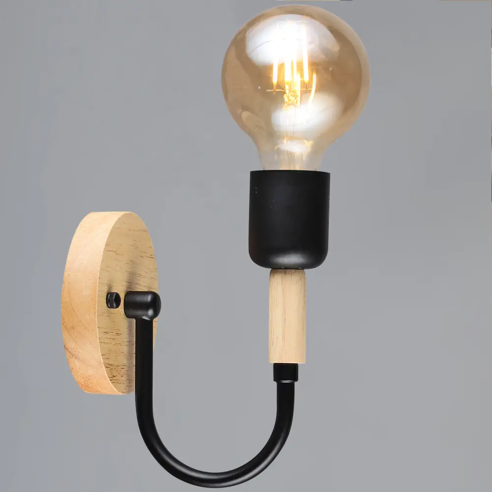 Фото Настенный светильник Reluce 99960-0.2-01 BK+WOOD цвет черный Фото Настенный светильник Reluce 99960-0.2-01 BK+WOOD цвет черный