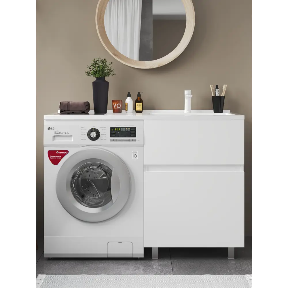 Фото 3 Тумба под раковину напольная Алькона TMR60 58см под стиральную машину цвет белый