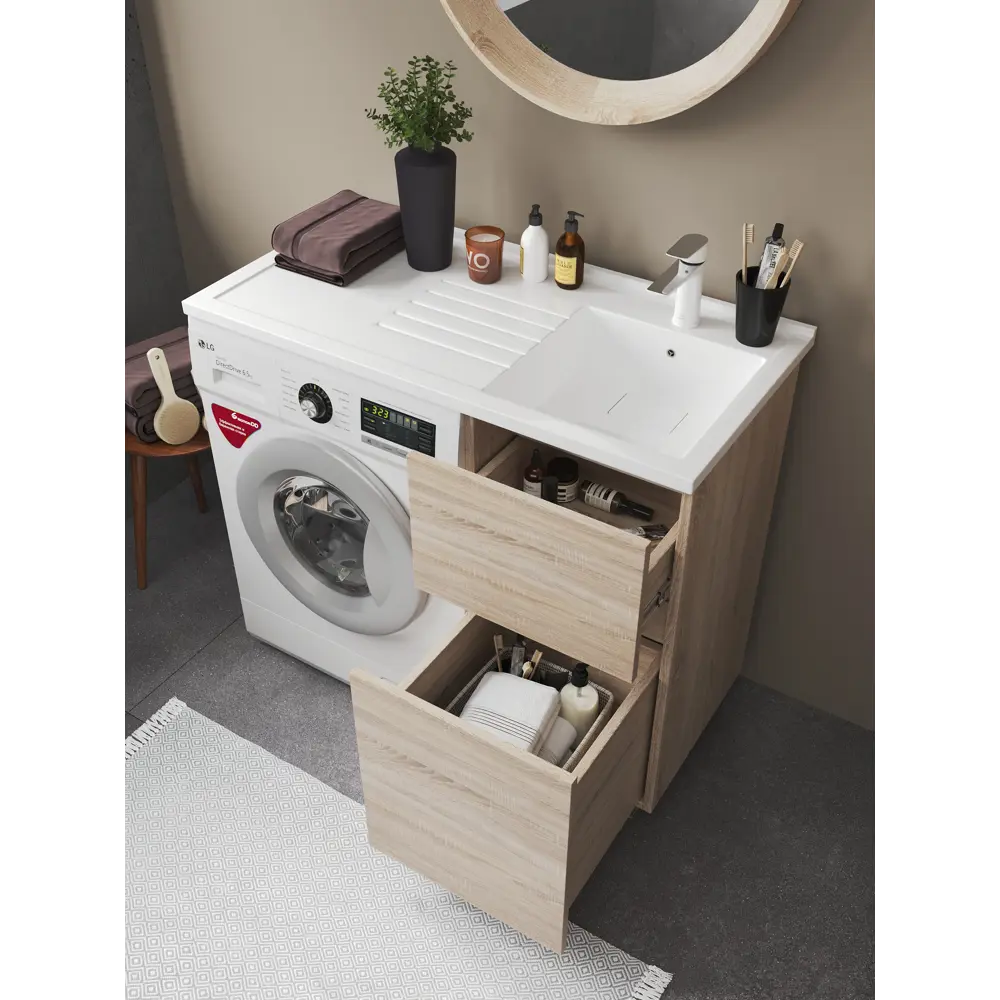 Фото 3 Тумба под раковину напольная Алькона TMR40S 38см под стиральную машину цвет дуб сонома