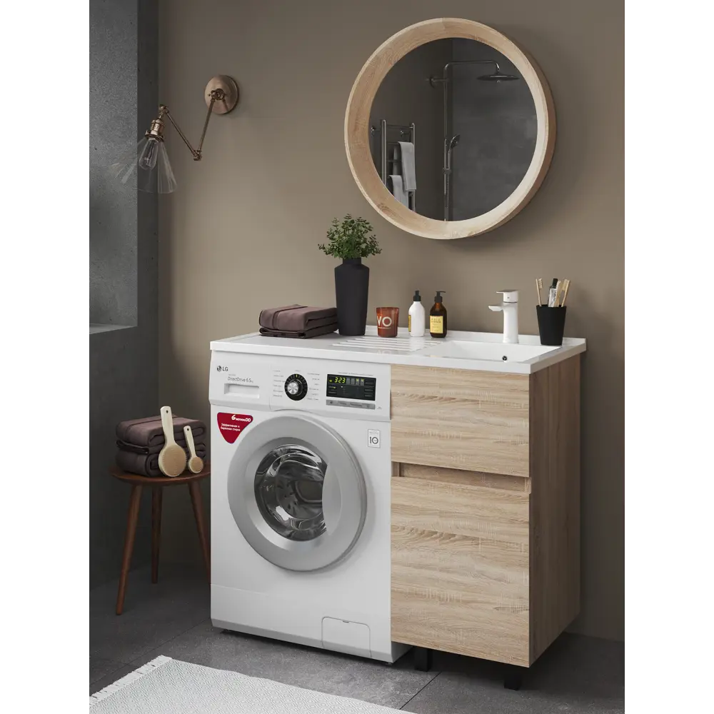 Фото 2 Тумба под раковину напольная Алькона TMR40S 38см под стиральную машину цвет дуб сонома