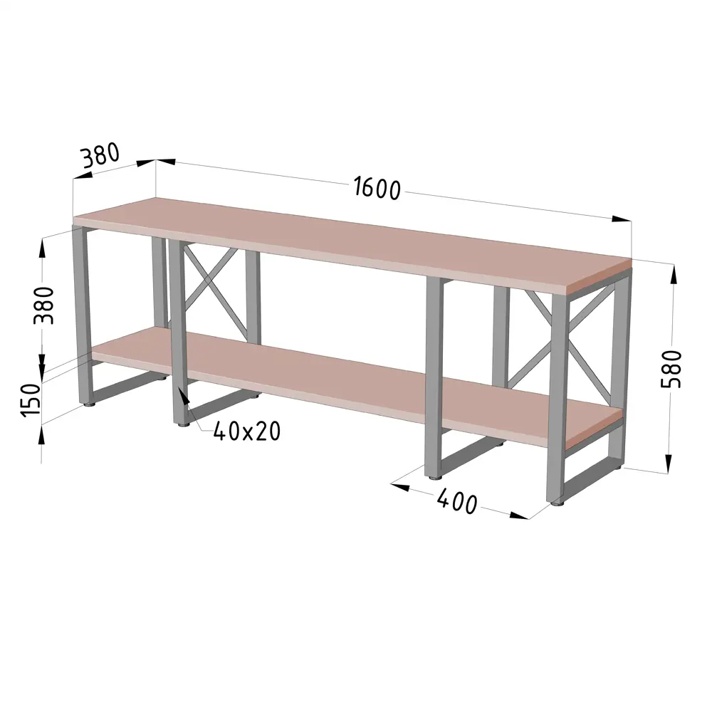 Фото 2 Тумба под телевизор Лофтаура A-160 160х58х38 см металл цвет черный/дуб вотан