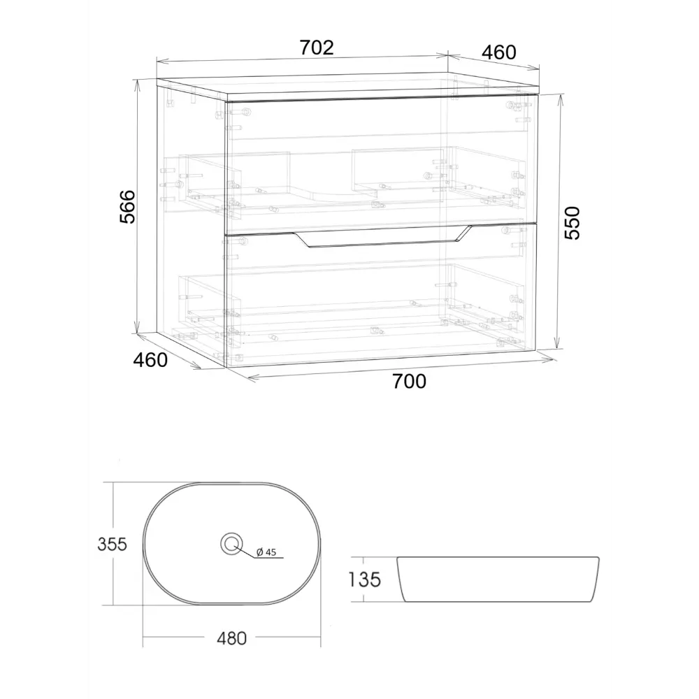 Фото 5 Тумба под раковину подвесная Topline FLIPTUS70B-5480W 70см с раковиной цвет Черный матовый Фото 5 Тумба под раковину подвесная Topline FLIPTUS70B-5480W 70см с раковиной цвет Черный матовый