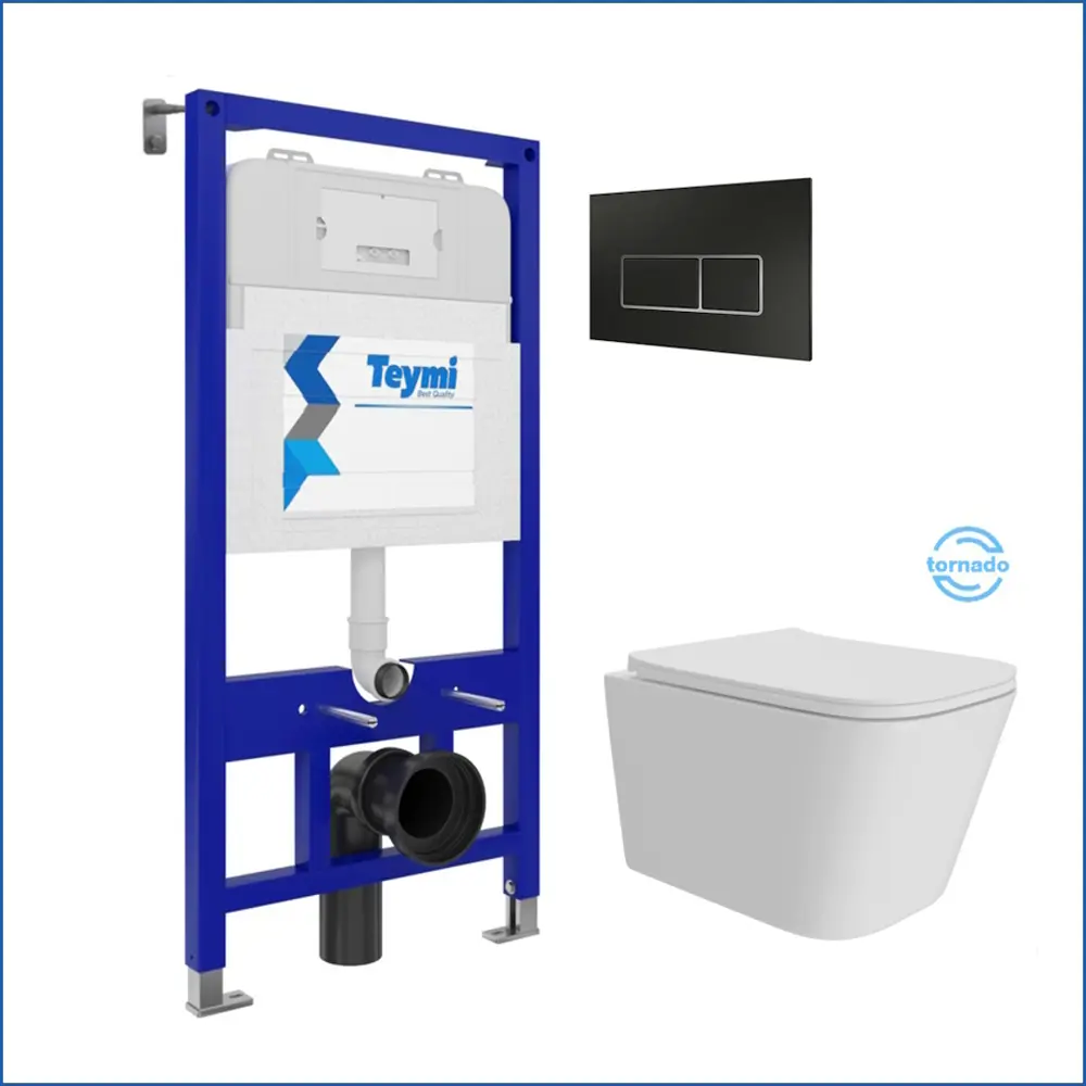 Фото 2 Инсталляция с унитазом комплект 5 в 1 Teymi F16164 унитаз подвесной безободковый Helmi Pro Vortex кнопка черная/хром Фото 2 Инсталляция с унитазом комплект 5 в 1 Teymi F16164 унитаз подвесной безободковый Helmi Pro Vortex кнопка черная/хром