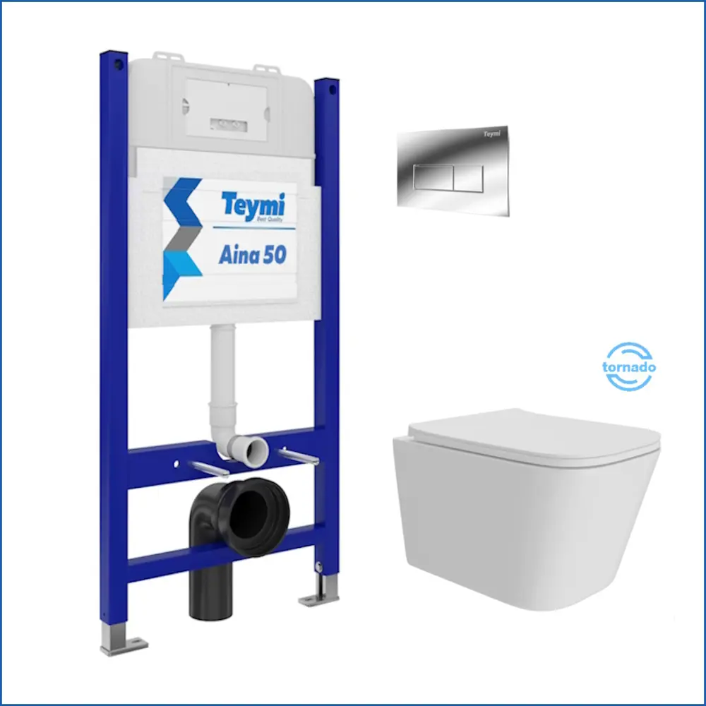 Фото 2 Инсталляция с унитазом комплект 5 в 1 Teymi F16182 унитаз подвесной безободковый Helmi Pro Vortex кнопка хром Фото 2 Инсталляция с унитазом комплект 5 в 1 Teymi F16182 унитаз подвесной безободковый Helmi Pro Vortex кнопка хром