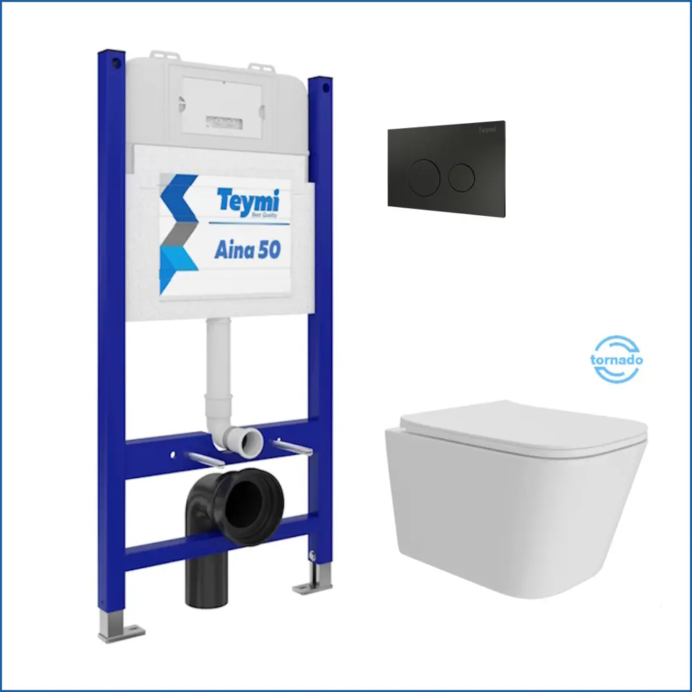 Фото 2 Инсталляция с унитазом комплект 5 в 1 Teymi F16189 унитаз подвесной безободковый Helmi Pro Vortex кнопка черная Фото 2 Инсталляция с унитазом комплект 5 в 1 Teymi F16189 унитаз подвесной безободковый Helmi Pro Vortex кнопка черная