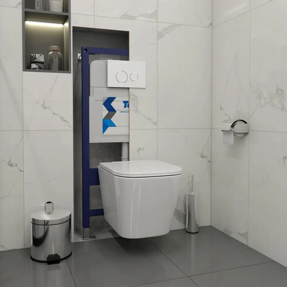 Фото 5 Инсталляция с унитазом комплект 5 в 1 Teymi F16193 унитаз подвесной безободковый Helmi Pro Vortex кнопка белая/хром Фото 5 Инсталляция с унитазом комплект 5 в 1 Teymi F16193 унитаз подвесной безободковый Helmi Pro Vortex кнопка белая/хром