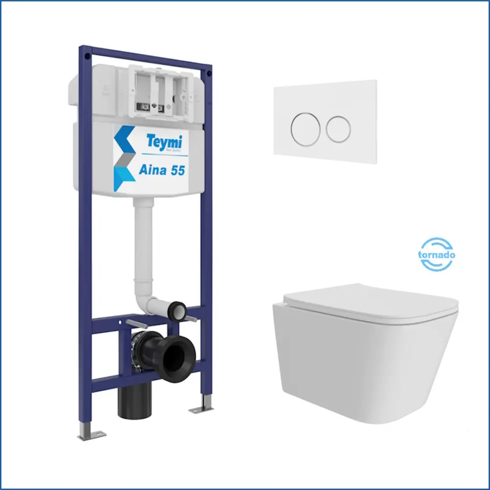 Фото 2 Инсталляция с унитазом комплект 5 в 1 Teymi F16215 унитаз подвесной безободковый Helmi Pro Vortex кнопка белая/хром Фото 2 Инсталляция с унитазом комплект 5 в 1 Teymi F16215 унитаз подвесной безободковый Helmi Pro Vortex кнопка белая/хром