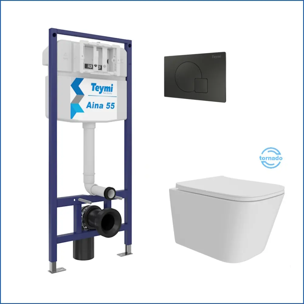 Фото 2 Инсталляция с унитазом комплект 5 в 1 Teymi F16224 унитаз подвесной безободковый Helmi Pro Vortex кнопка черная Фото 2 Инсталляция с унитазом комплект 5 в 1 Teymi F16224 унитаз подвесной безободковый Helmi Pro Vortex кнопка черная