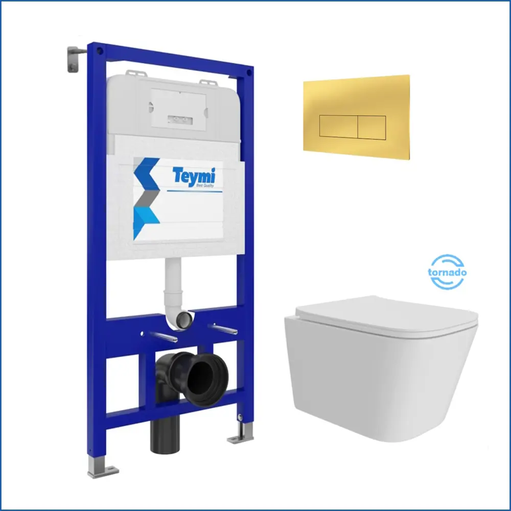 Фото 2 Инсталляция с унитазом комплект 5 в 1 Teymi F16229 унитаз подвесной безободковый Helmi Pro Vortex кнопка золото Фото 2 Инсталляция с унитазом комплект 5 в 1 Teymi F16229 унитаз подвесной безободковый Helmi Pro Vortex кнопка золото