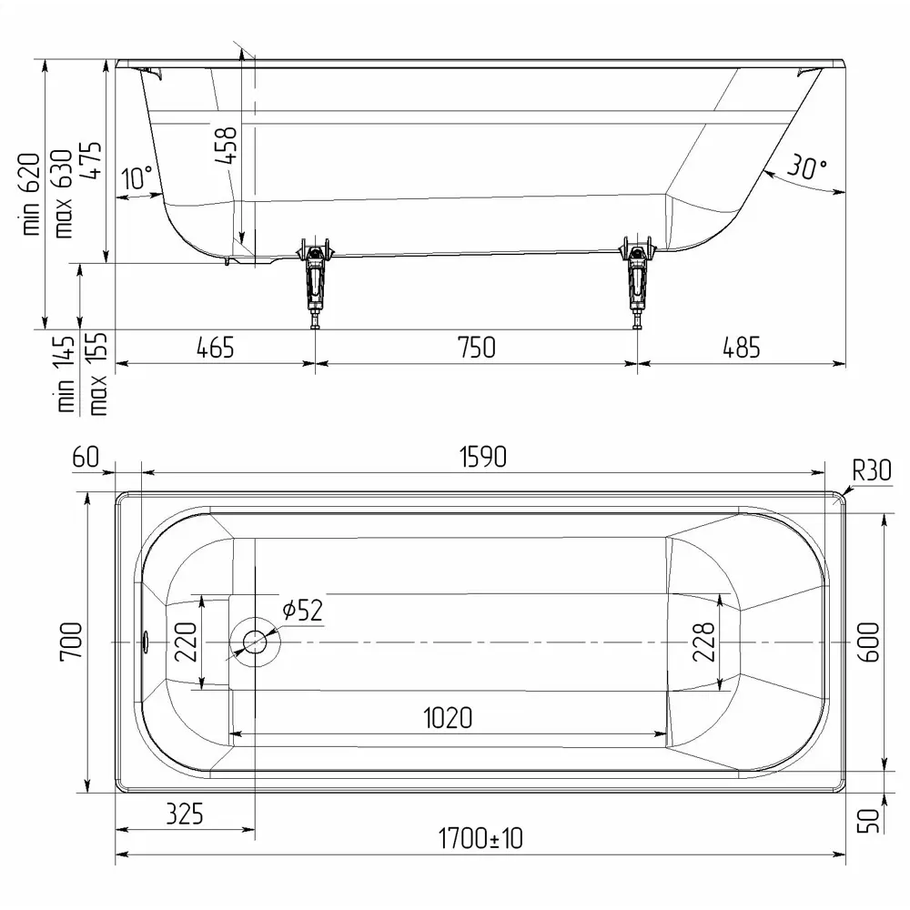 Фото 4 Ванна Универсал Элегия чугунная эмалированная 170x70x45.8 см с ручками Фото 4 Ванна Универсал Элегия чугунная эмалированная 170x70x45.8 см с ручками