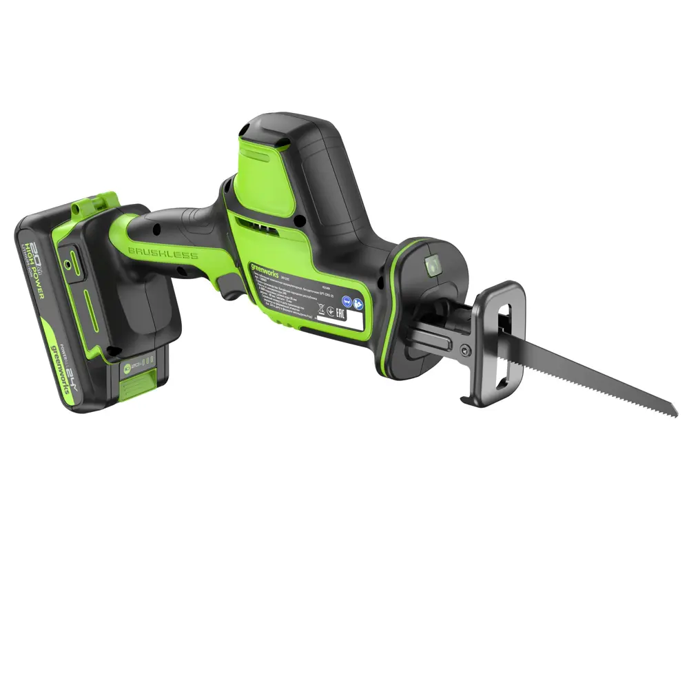 Фото 6 Пила сабельная аккумуляторная бесщеточная Greenworks GPT-CRS-25 1200507CUA, 24 Li-Ion 1x2 Ач