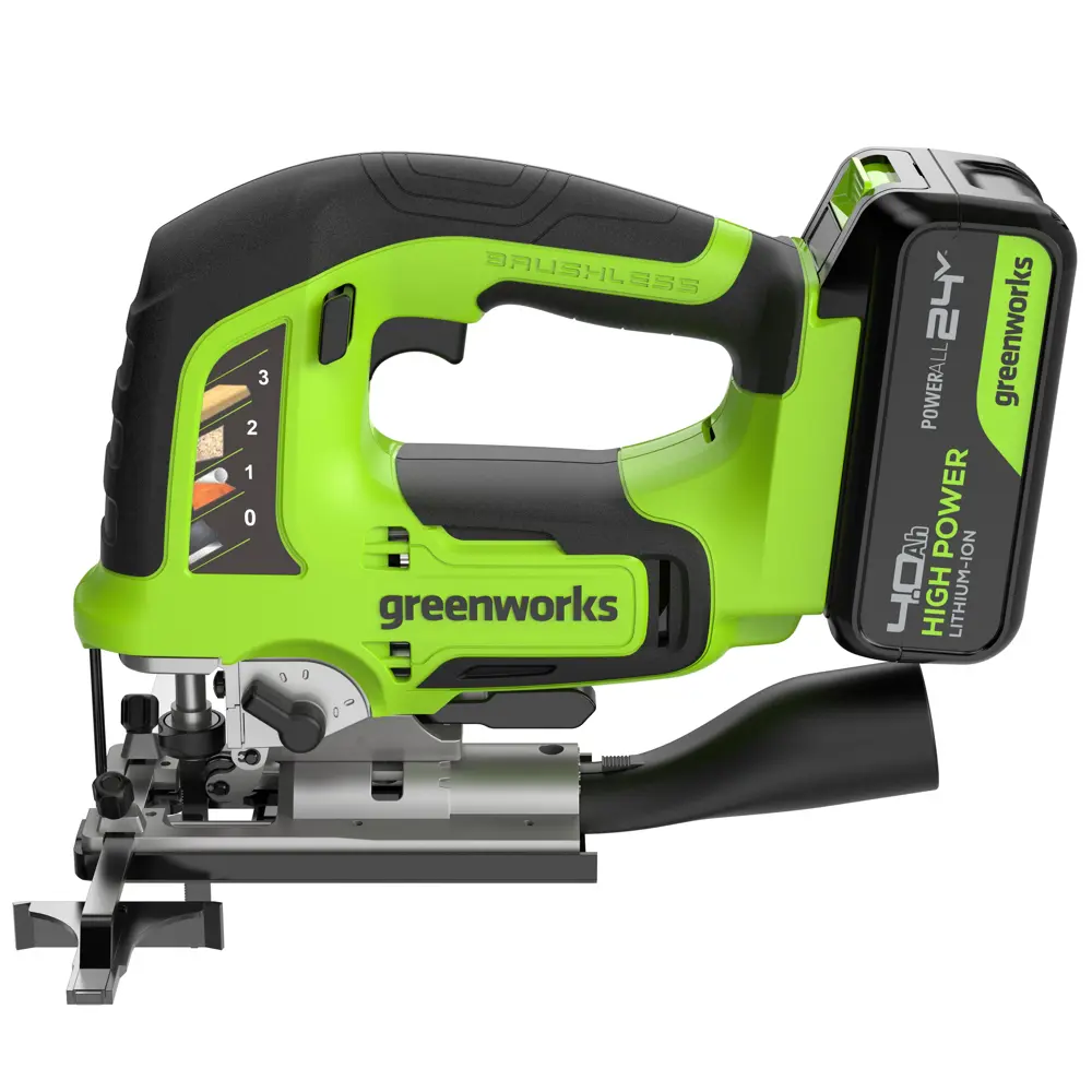 Фото 5 Лобзик аккумуляторный бесщеточный Greenworks GD24JS120, 24 В Li-Ion 1x4 Ач Фото 5 Лобзик аккумуляторный бесщеточный Greenworks GD24JS120, 24 В Li-Ion 1x4 Ач