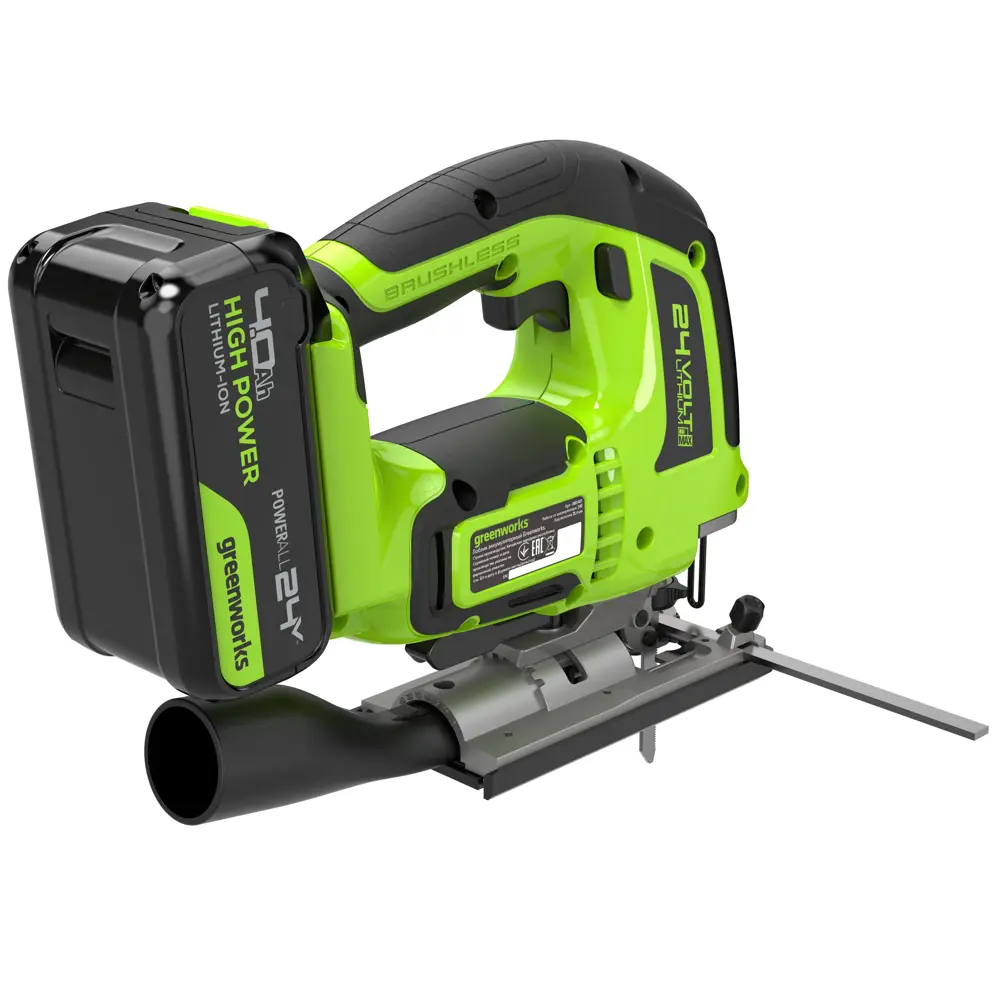Фото 8 Лобзик аккумуляторный бесщеточный Greenworks GD24JS120, 24 В Li-Ion 1x4 Ач Фото 8 Лобзик аккумуляторный бесщеточный Greenworks GD24JS120, 24 В Li-Ion 1x4 Ач