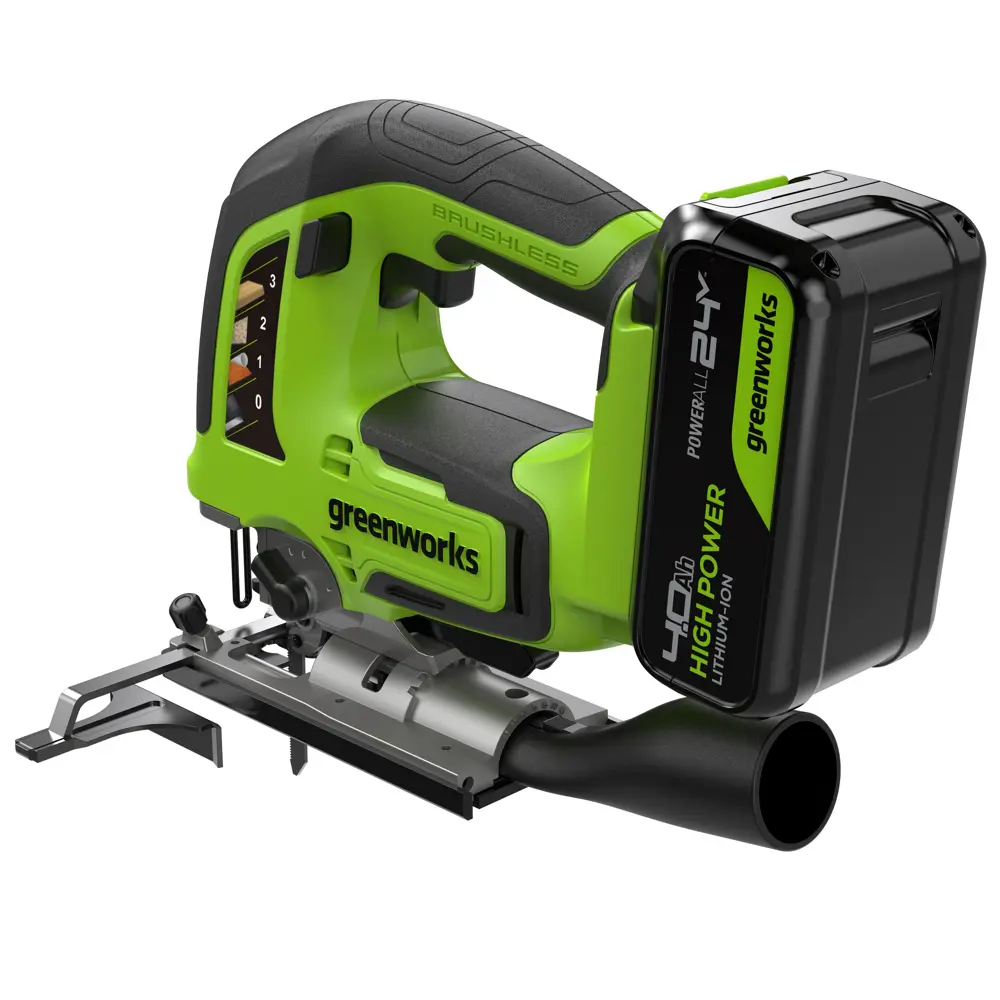 Фото 6 Лобзик аккумуляторный бесщеточный Greenworks GD24JS120, 24 В Li-Ion 1x4 Ач Фото 6 Лобзик аккумуляторный бесщеточный Greenworks GD24JS120, 24 В Li-Ion 1x4 Ач