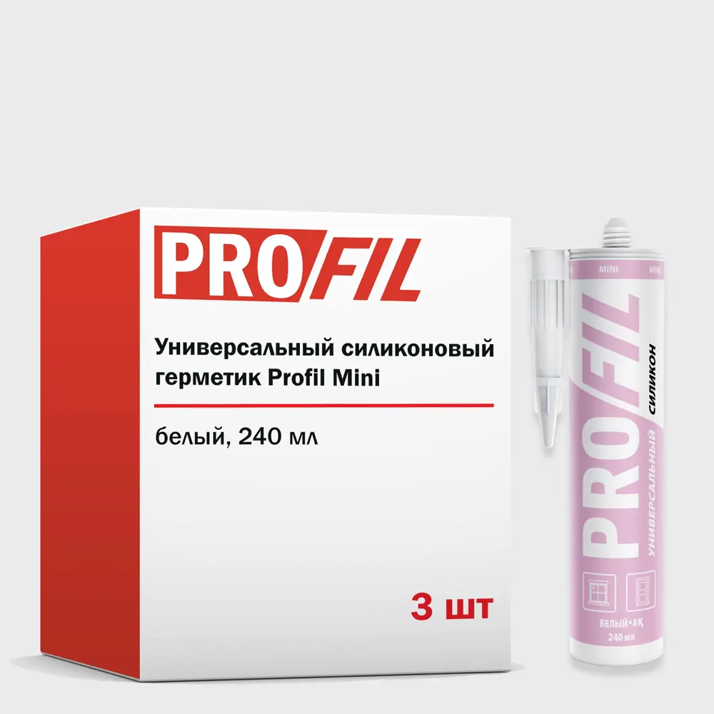 Фото Универсальный силиконовый герметик Profil Mini белый 240мл 3шт Фото Универсальный силиконовый герметик Profil Mini белый 240мл 3шт