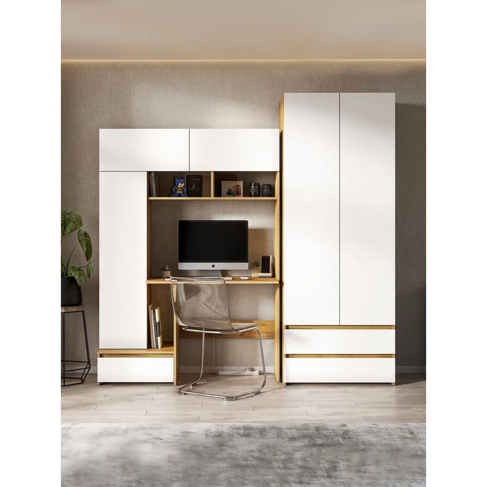 Фото 3 Стол компьютерный Сима-ленд Некст 1 131x185x36 см ЛДСП цвет дуб золотой/белый Фото 3 Стол компьютерный Сима-ленд Некст 1 131x185x36 см ЛДСП цвет дуб золотой/белый