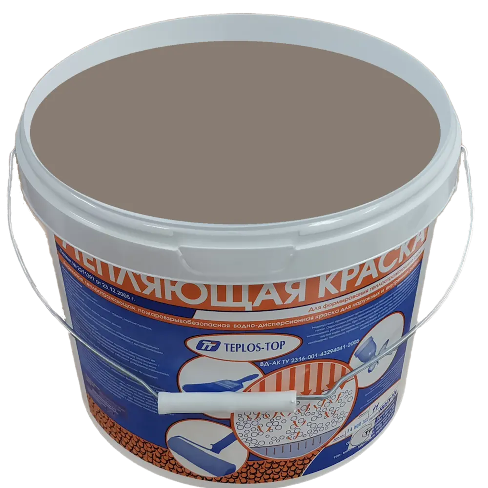 Фото 2 Краска утепляющая водно-дисперсионная Teplos-Top универсальная цвет NCS S 4005-Y50R 11 л Фото 2 Краска утепляющая водно-дисперсионная Teplos-Top универсальная цвет NCS S 4005-Y50R 11 л