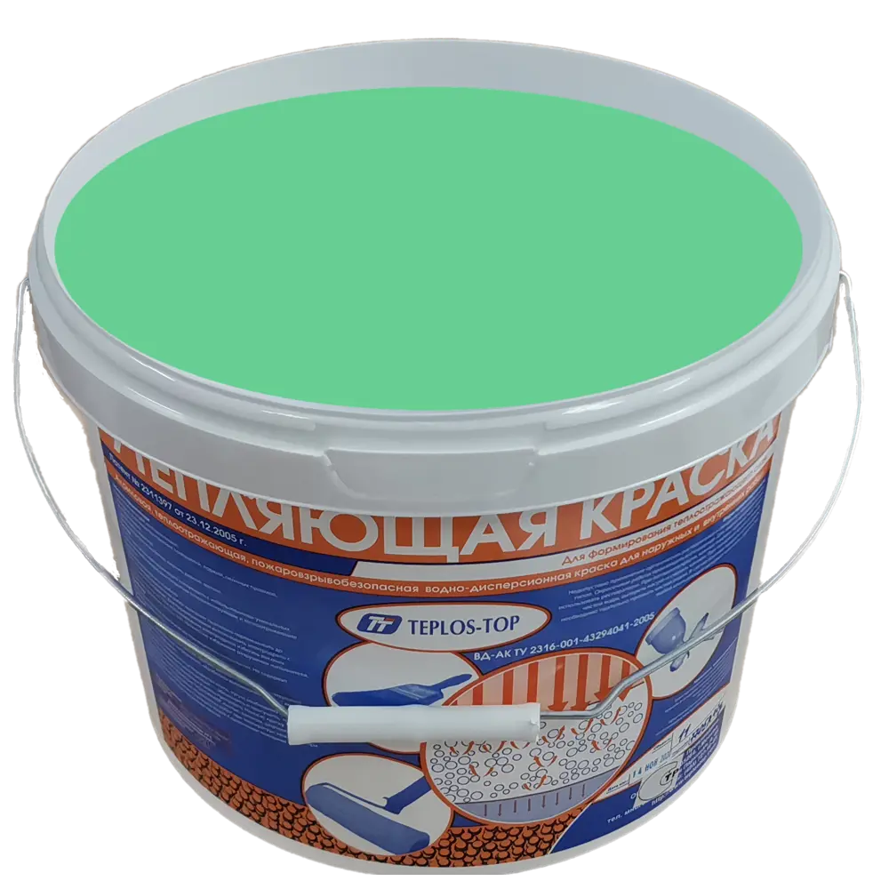 Фото 2 Краска утепляющая водно-дисперсионная Teplos-Top универсальная цвет NCS S 2040-G 11 л Фото 2 Краска утепляющая водно-дисперсионная Teplos-Top универсальная цвет NCS S 2040-G 11 л