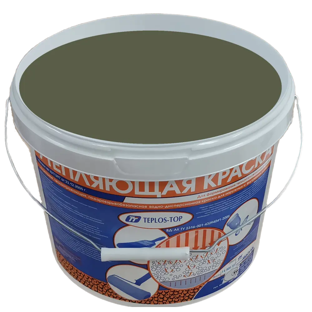 Фото 2 Краска утепляющая водно-дисперсионная Teplos-Top универсальная цвет NCS S 6010-G50Y 11 л Фото 2 Краска утепляющая водно-дисперсионная Teplos-Top универсальная цвет NCS S 6010-G50Y 11 л