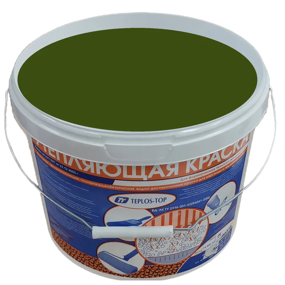 Фото 2 Краска утепляющая водно-дисперсионная Teplos-Top универсальная цвет NCS S 6030-G50Y 11 л Фото 2 Краска утепляющая водно-дисперсионная Teplos-Top универсальная цвет NCS S 6030-G50Y 11 л