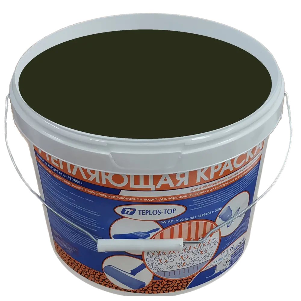 Фото 2 Краска утепляющая водно-дисперсионная Teplos-Top универсальная цвет NCS S 8005-G50Y 11 л Фото 2 Краска утепляющая водно-дисперсионная Teplos-Top универсальная цвет NCS S 8005-G50Y 11 л