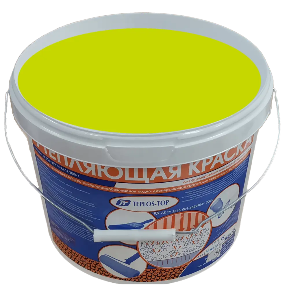 Фото 2 Краска утепляющая водно-дисперсионная Teplos-Top универсальная цвет NCS S 0575-G60Y 11 л Фото 2 Краска утепляющая водно-дисперсионная Teplos-Top универсальная цвет NCS S 0575-G60Y 11 л
