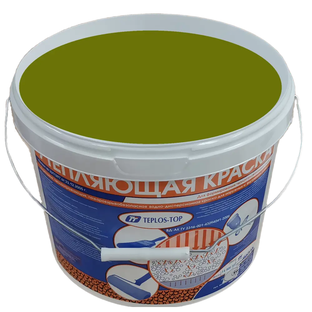Фото 2 Краска утепляющая водно-дисперсионная Teplos-Top универсальная цвет NCS S 4050-G60Y 11 л Фото 2 Краска утепляющая водно-дисперсионная Teplos-Top универсальная цвет NCS S 4050-G60Y 11 л