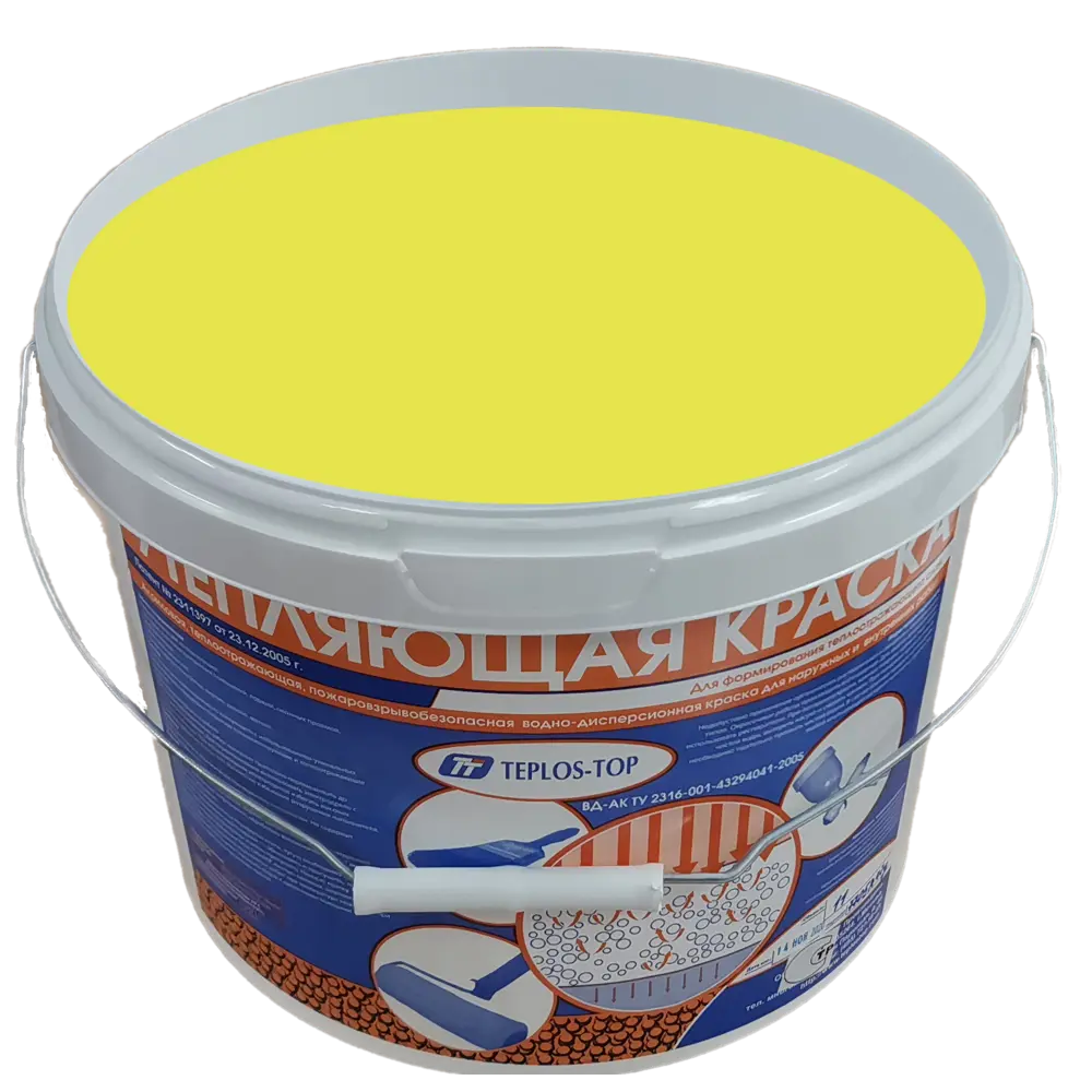 Фото 2 Краска утепляющая водно-дисперсионная Teplos-Top универсальная цвет NCS S 0560-G70Y 11 л Фото 2 Краска утепляющая водно-дисперсионная Teplos-Top универсальная цвет NCS S 0560-G70Y 11 л