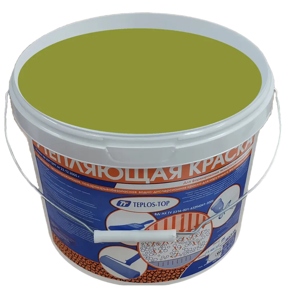 Фото 2 Краска утепляющая водно-дисперсионная Teplos-Top универсальная цвет NCS S 3040-G70Y 11 л Фото 2 Краска утепляющая водно-дисперсионная Teplos-Top универсальная цвет NCS S 3040-G70Y 11 л