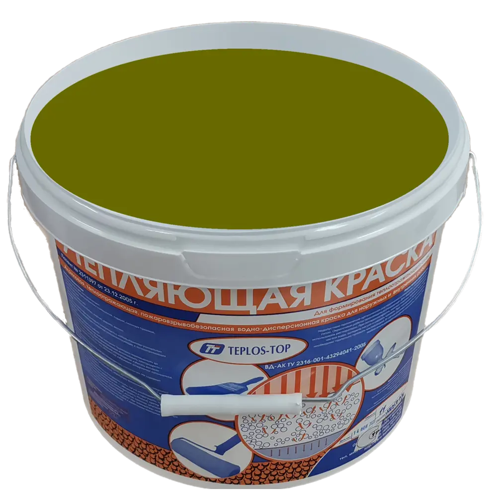 Фото 2 Краска утепляющая водно-дисперсионная Teplos-Top универсальная цвет NCS S 4550-G70Y 11 л Фото 2 Краска утепляющая водно-дисперсионная Teplos-Top универсальная цвет NCS S 4550-G70Y 11 л