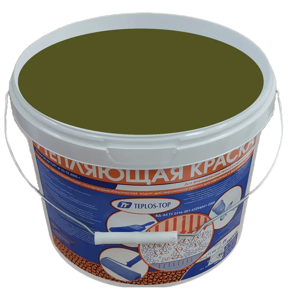 Фото 2 Краска утепляющая водно-дисперсионная Teplos-Top универсальная цвет NCS S 6030-G70Y 11 л Фото 2 Краска утепляющая водно-дисперсионная Teplos-Top универсальная цвет NCS S 6030-G70Y 11 л