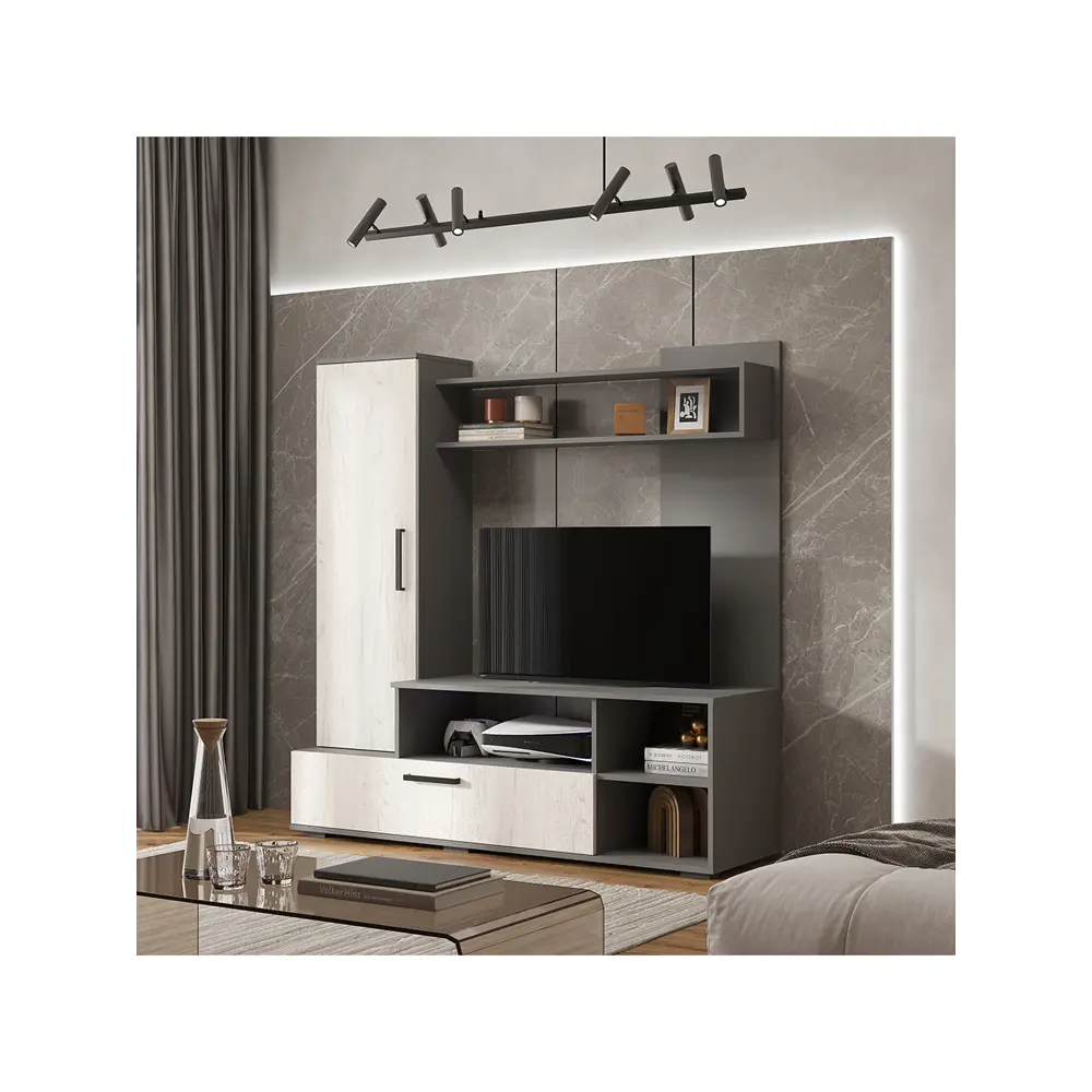 Фото 5 Модульная стенка Bts Евро-2 150x152x44 см ЛДСП цвет графит/дуб крафт белый